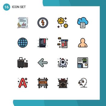 User Interface Pack of 16 Basic Flat Color Filled Lines of internet world power document cloud Editable Creative Vector Design Elements