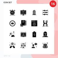 Set of 16 Vector Solid Glyphs on Grid for development on gear off tower Editable Vector Design Elements