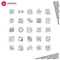 símbolos de iconos universales grupo de 25 líneas modernas de historia cocina computadora tienda de comestibles bebida elementos de diseño vectorial editables vector