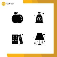 User Interface Pack of 4 Basic Solid Glyphs of apple lamp money files lighting home Editable Vector Design Elements