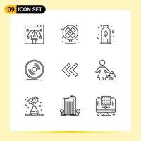 9 iconos creativos modernos signos y símbolos de flechas vinilo botella registro dj elementos de diseño vectorial editables vector