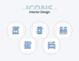 Interior Design Blue Icon Pack 5 Icon Design. bookcase. interior. decoration. furniture. house vector
