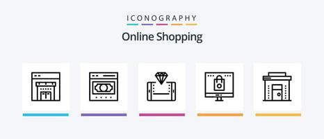 paquete de iconos de línea 5 de compras en línea que incluye compras. pago. publicidad. en línea. marketing. diseño de iconos creativos vector