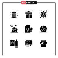 Set of 9 Vector Solid Glyphs on Grid for education certificate shopping tent camping Editable Vector Design Elements