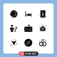 Universal Icon Symbols Group of 9 Modern Solid Glyphs of email communication invoice modern business Editable Vector Design Elements