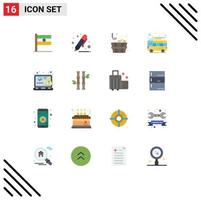 Pictogram Set of 16 Simple Flat Colors of coding local marker coach autobus Editable Pack of Creative Vector Design Elements