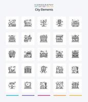 elementos creativos de la ciudad 25 paquete de iconos de contorno como el autobús. calles dirección. clavo. destino vector