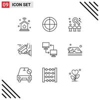 Set of 9 Vector Outlines on Grid for mobile computer search technology camera Editable Vector Design Elements