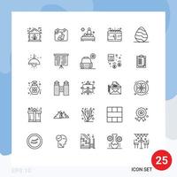 Group of 25 Lines Signs and Symbols for egg new year back holiday spa Editable Vector Design Elements