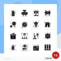 Group of 16 Solid Glyphs Signs and Symbols for planets astronomy sketch info board illustration design Editable Vector Design Elements