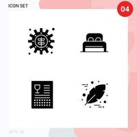 Set of 4 Vector Solid Glyphs on Grid for environment cooking setting room food Editable Vector Design Elements