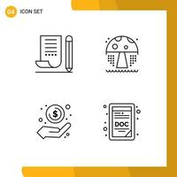 4 User Interface Line Pack of modern Signs and Symbols of jotter hand notepad park money in hand Editable Vector Design Elements
