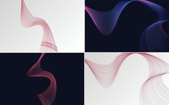 Set of 4 geometric wave pattern background Abstract waving line vector