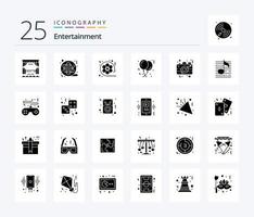Entertainment 25 Solid Glyph icon pack including photo. camera. video. birthday. party vector