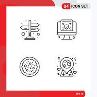 Mobile Interface Line Set of 4 Pictograms of directions pizza computer insurance location Editable Vector Design Elements