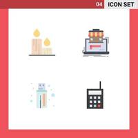 Pack of 4 Modern Flat Icons Signs and Symbols for Web Print Media such as candle cable nature organization usb Editable Vector Design Elements