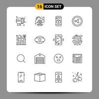 Mobile Interface Outline Set of 16 Pictograms of growth analysis mobile research share Editable Vector Design Elements