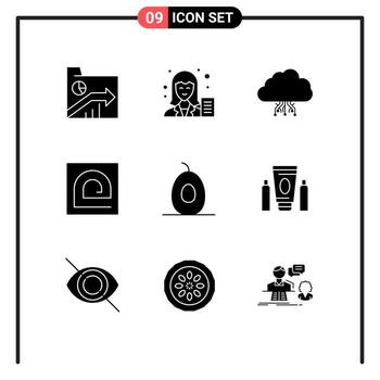 Pack of 9 creative Solid Glyphs of fingerprint block female network data Editable Vector Design Elements