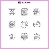 Set of 9 Vector Outlines on Grid for film wave cutting square worldwide Editable Vector Design Elements