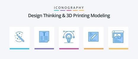 Design Thinking And D Printing Modeling Blue 5 Icon Pack Including wallpaper. education. bulb. text. browser. Creative Icons Design vector