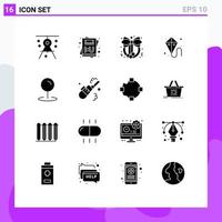 Modern Set of 16 Solid Glyphs Pictograph of pointer location christmas mardi gras kite Editable Vector Design Elements