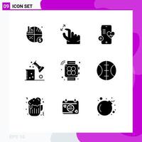 9 Universal Solid Glyph Signs Symbols of handwatch science of matter medical science lab chemical science Editable Vector Design Elements