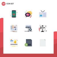 Pictogram Set of 9 Simple Flat Colors of setting network output device database design Editable Vector Design Elements