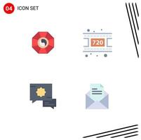 Flat Icon Pack of 4 Universal Symbols of mirror speech chinese video mail Editable Vector Design Elements