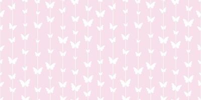 White and pink striped and butterflies seamless background. vector