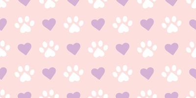 Pastel purple and white paw pattern with hearts, background vector