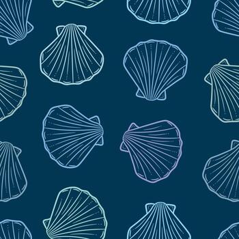 Blue seashell vector repeat pattern