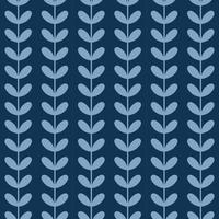 Dark blue stripes, leaf vector pattern, seamless botanical print, garland background