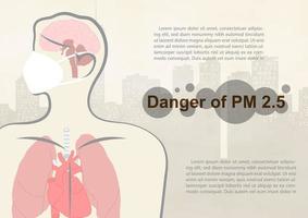 cerrar y recortar el cuerpo humano con una redacción sobre el peligro del polvo pm 2.5, textos de ejemplo sobre la vista de la ciudad del paisaje y los antecedentes de contaminación por niebla. vector