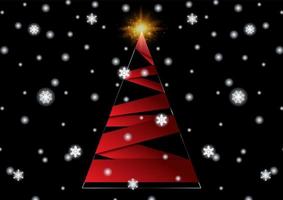 primer plano, cinta roja, hacer, un, árbol de navidad, con, nieve que cae, aislado, en, fondo negro vector
