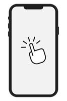 Smartphone screen with hand cursor click. Vector illustration