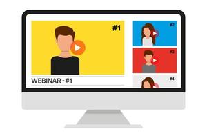 Webinar, lesson colection on computer screen vector