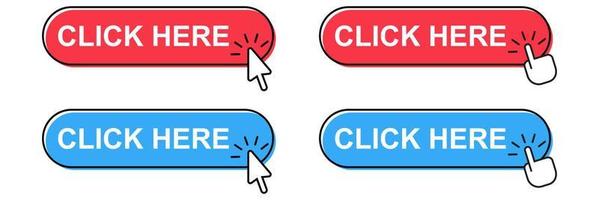 Click Here button with arrow cursor. Click button in vector flat style