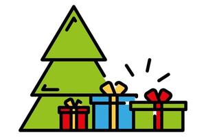 regalos bajo el árbol de navidad. caja de regalo, vector en diseño plano