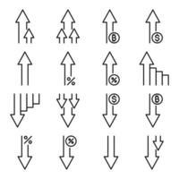 Increase and Decrease Line Icons. Editable Stroke, Contains such icons as Arrow, Chart, Diagram, Finance and Economy, Direction, Graph vector