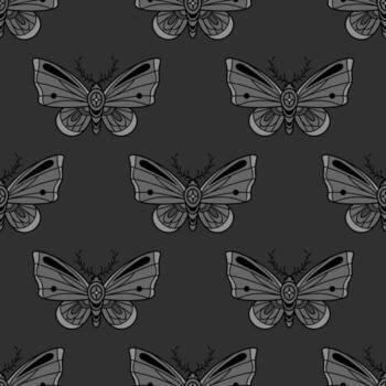 Vector moth pattern, goth background, seamless repeat