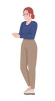 Smiling woman gesturing semi flat color vector character. Editable figure. Full body person on white. Office worker simple cartoon style illustration for web graphic design and animation