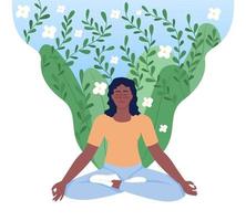 Woman in lotus position flat concept vector illustration. Inner peace. Self care. Editable 2D cartoon character on white for web design. Yoga creative idea for website, mobile, presentation