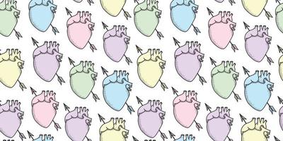 Colorful anatomical hearts vector pattern background