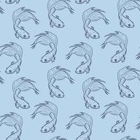 Blue siamese fighting fish vector repeat pattern