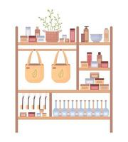 Natural cosmetic products on shelves semi flat color vector object