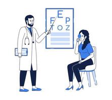 Ophthalmologist checkup flat color linear vector characters