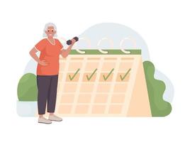 Old woman regular exercise flat concept vector illustration. Consistency exercise at old age. Editable 2D cartoon character on white for web design. Creative idea for website, mobile, presentation