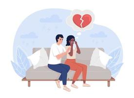 Sad girlfriend flat concept vector illustration. Comforting partner. Editable 2D cartoon characters on white for web design. Heartbroken creative idea for website, mobile, presentation