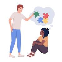 Supportive relationship semi flat color vector characters. Editable figures. Full body people on white. Mental help simple cartoon style illustration for web graphic design and animation