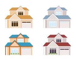 Suburban house semi flat color vector objects set. Editable elements. Items on white. Residential building exterior. Cottage simple cartoon style illustration for web graphic design and animation